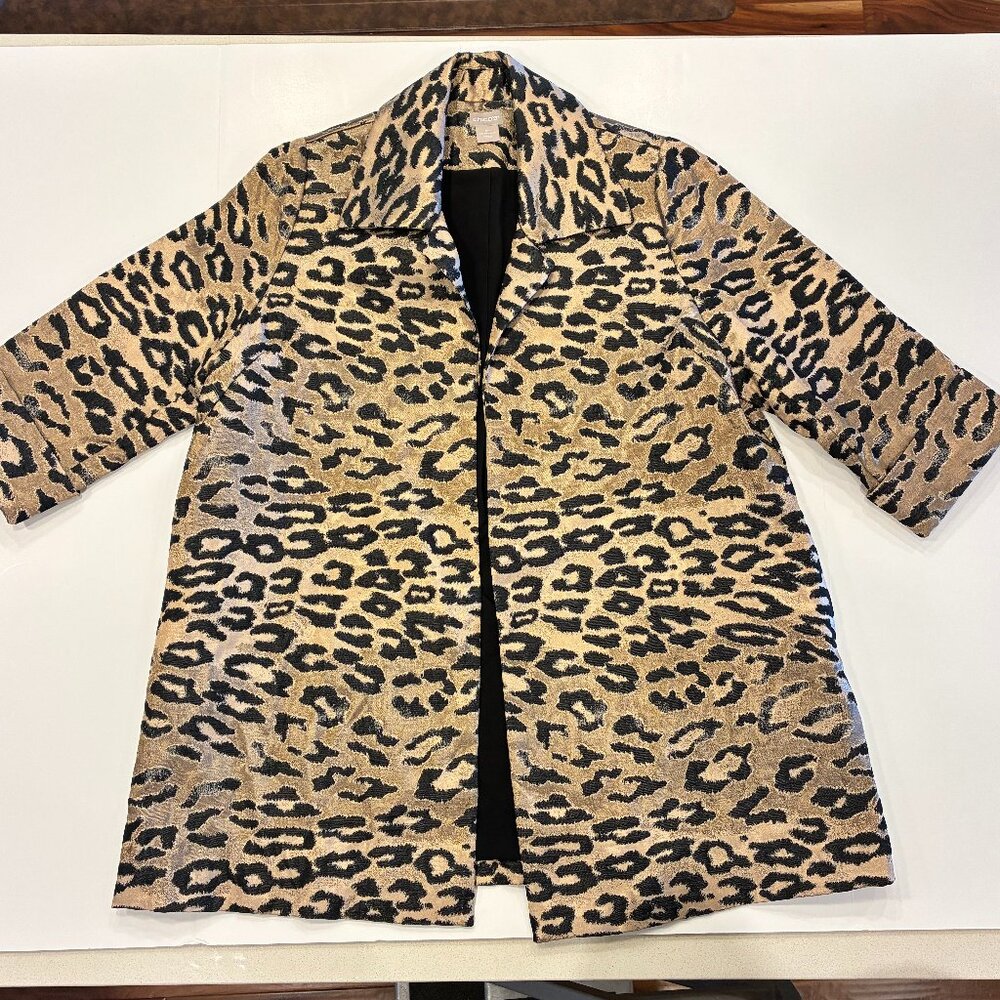Chico’s Shantung Leopard Print Jacket – 3/4 Sleeve Animal Pattern 1P